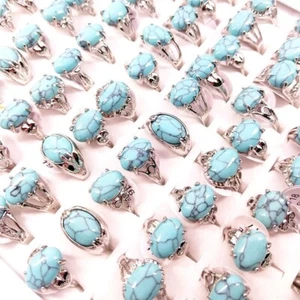 30pcs Retro Women Ring Silver Colour Small Turquoise Fashion Jewellery Wholesale - Picture 1 of 12
