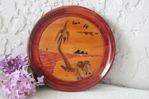 Fidschi behandeltes Holz geschnitzt Strandszene tropisches Dekor Teller - Bild 1 von 5