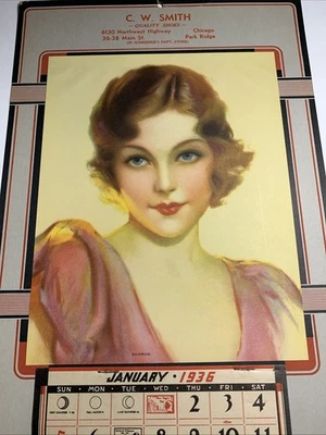 Calendario publicitario Pretty Lady 1936 Smith Buster zapatos marrones Chicago Foto 1 de 4