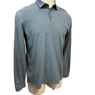 VINCE Hombre L Polo Mangas Largas Verde Micro Rayas 100% Algodón Pima Foto 1 de 4