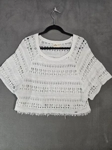 Hollister Y2K Open Knit Crop Sweater White Oversized Frye Hem One Size Scoopneck - Picture 1 of 8