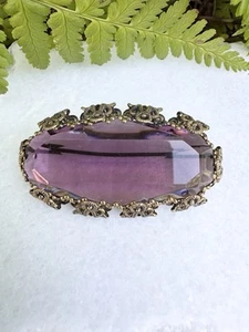 Antique amethyst glass brooch, antique purple brooch - Picture 1 of 11