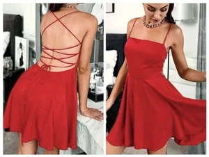House of Chic Red Lace Up Backless Flared Cami Dress Whimsigoth Fairy Medium - Picture 1 of 13