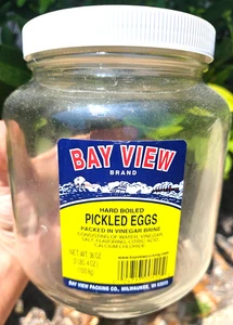 Bay View Brand Hard Boiled Pickled Eggs 36 oz Bottle packed in vinegar brine - Picture 1 of 5