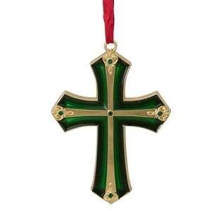 Northlight 3.5" Brass Plated Layering Cross Ornament Enamel & 5 Euro Crystals - Picture 1 of 4