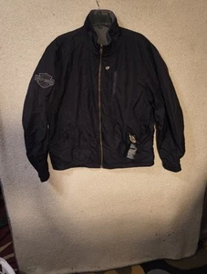 Giacca biker vintage Y2K/2000s Harley Davidson nera reversibile teschio zip! L - Foto 1 di 19