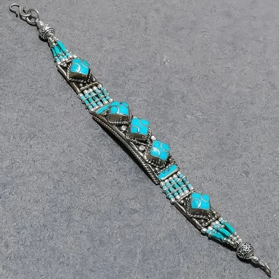 Тибетская бирюза ручной работы богемная мода ювелирных изделий непальский браслет 7 «SR 3320 - Изображение 1 из 4