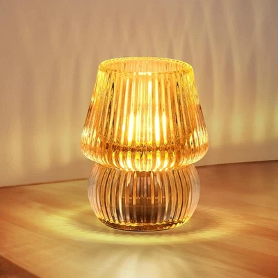 Pequeña Lámpara a Batería con Temporizador, Pequeña Lámpara de Mesa de Vidrio Inalámbrico para Ho... Foto 1 de 4