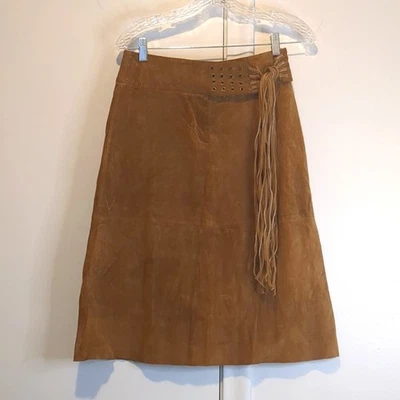 FALDA MIX IT Gamuza Marrón Talla 4 CUERO Fijado Flecos Forrado De Colección Foto 1 de 4