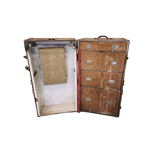 Antique 1900s Steamer Trunk Wardrobe Travel Chest With Rack And Drawers! - Picture 1 of 24