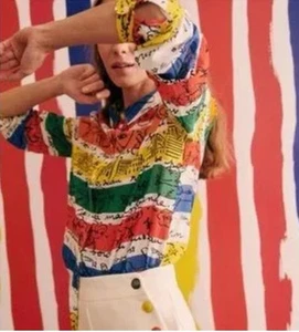 Sezane Pierro JCC Blouse S Multicoloured Cotton Silk Bohemian Geo - Picture 1 of 15