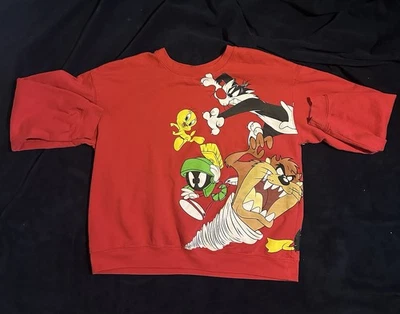 Sudadera Vintage Años 90 Looney Tunes Cuello Redondo Adulto 2XL Roja Delantera y Trasera. Foto 1 de 3