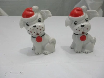 Pair Vintage Ceramic Christmas White  Dogs  Puppies Figurines Japan - Image 1 of 4