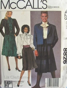 Vintage 80s McCalls 8826 Misses 10 LIZ CLAIBORNE Bow Blouse Jacket Skirt Pattern - Picture 1 of 2