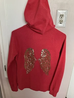 Sudadera con capucha vintage Victoria’s Secret roja cremallera completa lentejuelas doradas alas de ángel XS Foto 1 de 4