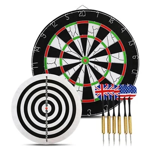 Profi Dartscheibe 6 Dartpfeile Steeldarts Set Dartboard Zweiseitig Wurfspiel DE - Bild 1 von 12