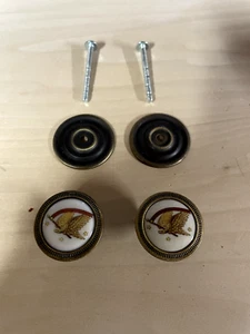 Hitchcock Eagle Banner Star 1- 1/4 inch Porcelain Brass Pull Knobs (set of 2) - Picture 1 of 4