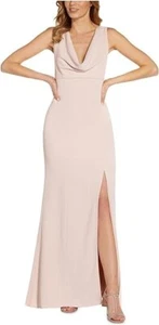 NWT Adrianna Papell Cowl Neck Full Length Formal Dress Women's 0 Pink Slit Crepe - Picture 1 of 8