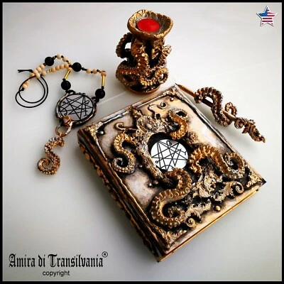 Necronomicon Set Ritual Dark Magic Altar Decor Witch Oracle Cover Pen Witchcraft - Image 1 of 4