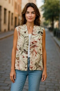 Spence Floral Hawaiian Vacation Island V Neck L Tunic Blouse Top - Picture 1 of 10