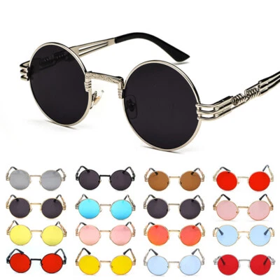 Retro Gothic Steampunk Round Sunglasses Men Women Circle Metal Frame Sun Glasses - Image 1 of 4