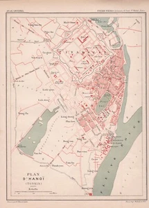 Plan d'Hanoi Tonkin Atlas 1877 Indochine Vietnam Colonisation Colonie Asie - Imagen 1 de 1