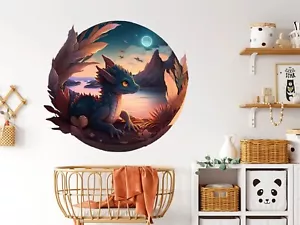 Baby Fairytale Dragon Moon Night Sky Dinosaur nursery wall decal sticker - Bild 1 von 6