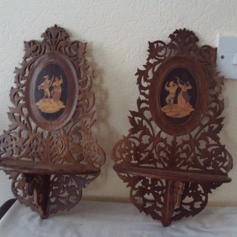 A PAIR OF DECORATIVE WOODEN Corbel Wall Sconce Shelf Display's Dancing Gypsies Cover