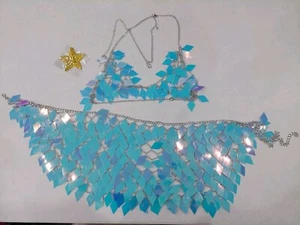 NEW Dance Costume Body Chain Bra Top Skirt Set Star Cover Boho Sequin Free Size - Picture 1 of 10