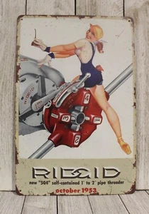 Ridgid Tools Tin Sign Sexy Pinup Girl Metal Vintage Style Power Tools Equipment - Picture 1 of 4
