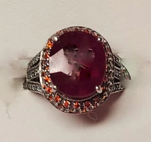 Sterling Silver Ruby Solitaire Ring W/ Orange Sapphire Diamond Accents (it 309) - Picture 1 of 1