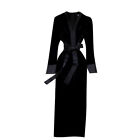 Lady Slim Velvet Dress Retro Maxi Long Sleeve V-neck Black Bodycon Elegant Part