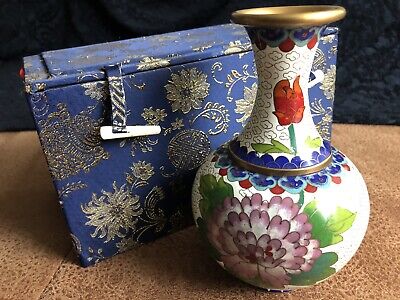 China Cloisonne Vase + Enamel + Alt 15,5cm Hoch + Mit Box + Asia Rarität • 13€