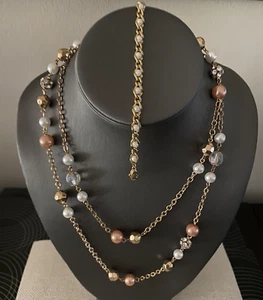 Crystal Glass Necklace-Faux Pearls Beaded-Gold Tone plus Pearl Bracelet - Picture 1 of 2
