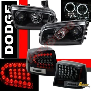 Dodge Charger RT SE SRT8 G3 Halo Projector Headlights & LED Tail Lights Black - Picture 1 of 6