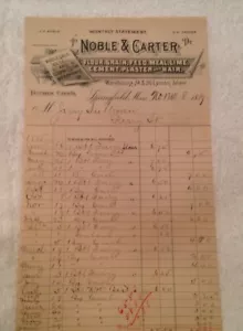 1889 Ephemera, Ledger Letter Head Art, Nobel & Carter monthly statement, Lyman.. - Picture 1 of 8