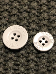 Set of 2 Light GRAY VANS Buttons - NEW - 2 sizes "Vans Since 66" - Picture 1 of 4