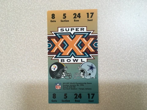 Super Bowl XXX souvenir ticket of Dallas Cowboys win over Steelers Cover