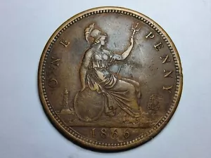 ⭐️ 1866 . Victoria . GREAT BRITAIN . One Penny . ⭐️ Die Crack And Doubling - Picture 1 of 5