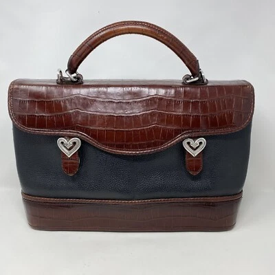 Винтажный Brighton Caroline 2 тона черный коричневый крокодила выбитый портфель сумка для ноутбука - Изображение 1 из 4