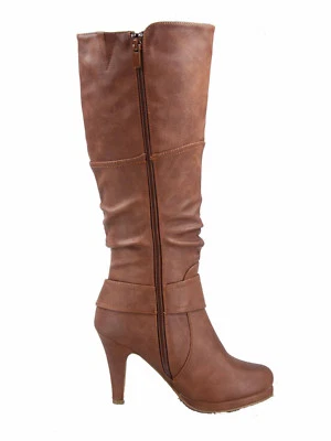 Women's 6 Color High Heel Round Toe Platform Zip Knee Mid Calf High Boots  - Image 1 of 4