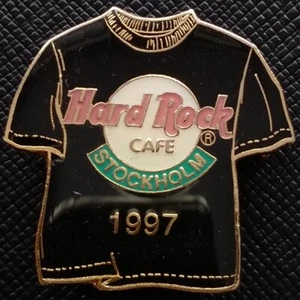 STOCKHOLM SWEDEN🇸🇪Hard Rock CAFE®HRC PIN🎸1997 WHITE Logo BLACK T-SHIRT GIFT - Picture 1 of 3