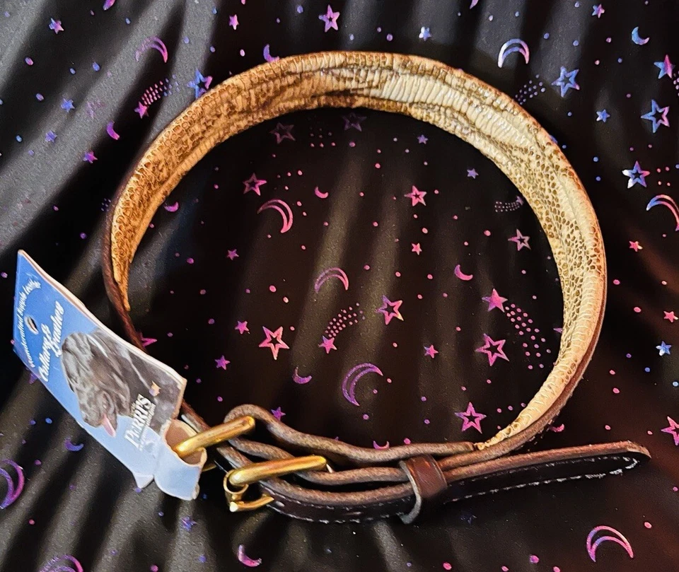 Perri's Padded Leather Dog Collar Havana Snakeskin XL Extra Large 20-25 Neck USA - Image 1 of 4