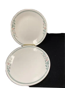 2 CORELLE 8 1/2" Luncheon Plates Green Trim & Little Flowers On Each Side GUC - Picture 1 of 12
