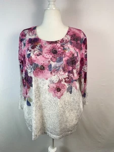 Blusa Alfred Dunner Floral Rosa Blanco Estrás Encaje Talla 2X Artística Minimalista - Imagen 1 de 14