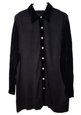 Vestido NM Essentials Negro Tejido Terciopelo Abotonado Mezcla Lana Talla 1X Fiesta de Vacaciones Foto 1 de 4