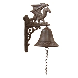Flying Winged Dragon Metal Wall Mount Bell Medieval Gothic Yard/Garden/Bar Decor - Picture 1 of 1