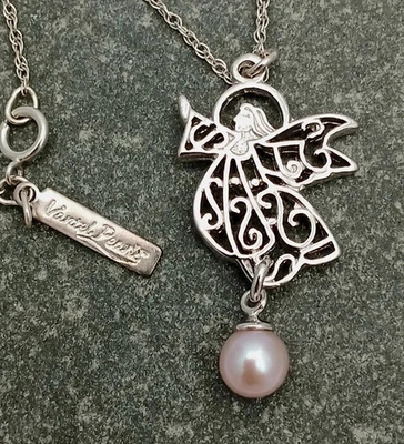 Colar de anjo de prata esterlina com pérolas rosa batel - Imagem 1 de 4