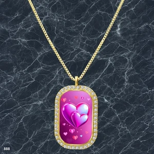 Gorgeous Colorful Hearts Pendant Necklace Picture Design Stylish Gold Tone Pure - Picture 1 of 4