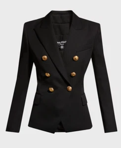 BALMAIN DOUBLE BREASTED BLAZER JACKET GOLD BUTTONS WOMENS BLACK SIZE 34 NEW BNWT - Picture 1 of 9